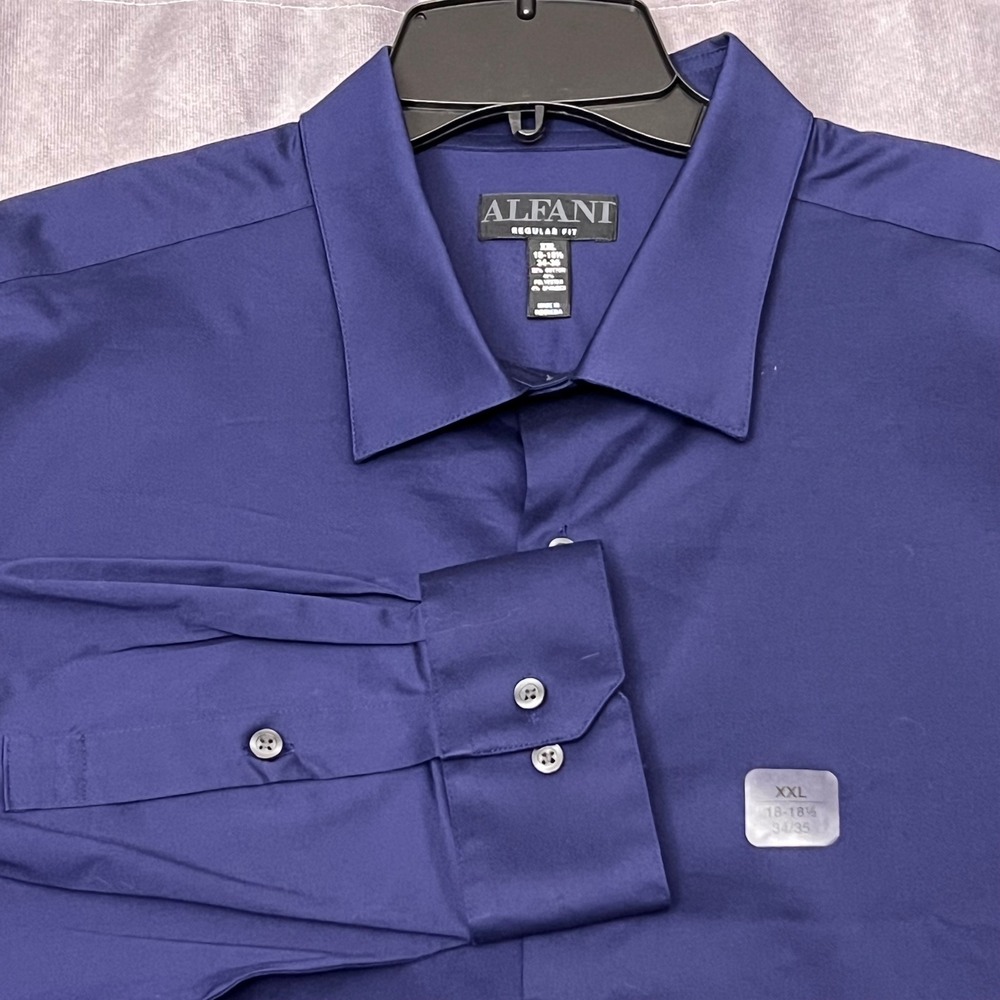 Alfani Dress Shirt Mens XXL Blue Like New Regular Fit Stretch Long Sleeve Solid